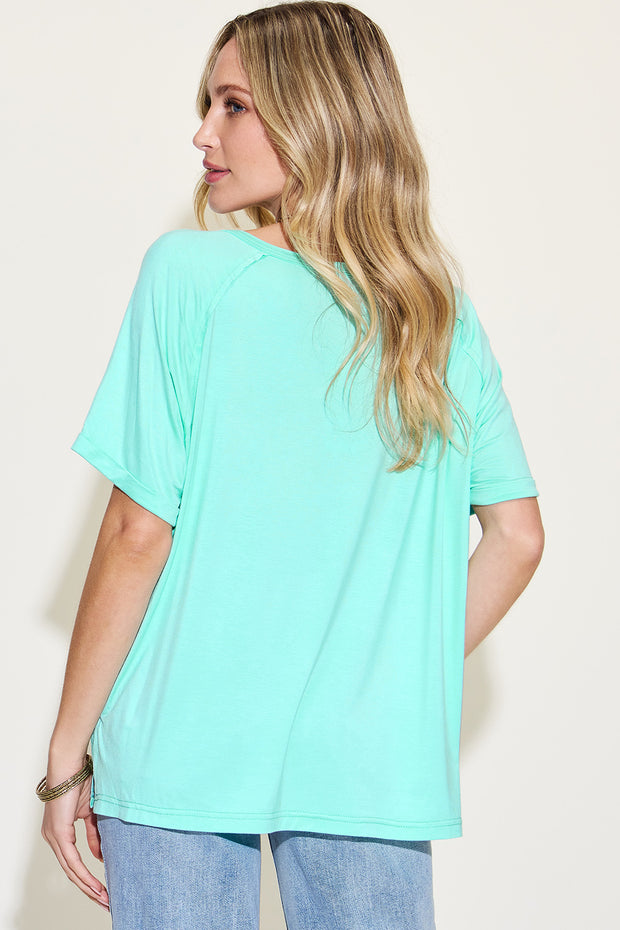 Basic Bae Full Size Bamboo Slit V-Neck Short Sleeve T-Shirt - The Michelle Style Boutique