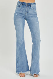 Full Size High Rise Frayed Hem Flare Jeans - The Michelle Style Boutique