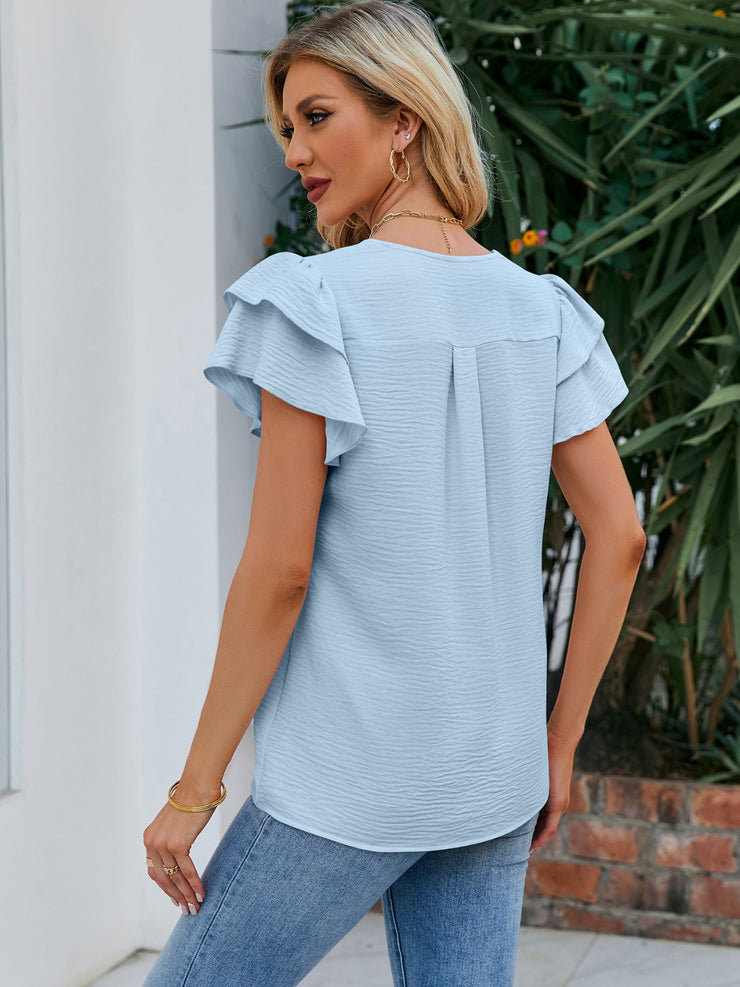 V-Neck Flounce Sleeve Blouse - The Michelle Style Boutique