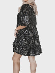 Full Size Sequin Round Neck Half Sleeve Mini Dress - The Michelle Style Boutique