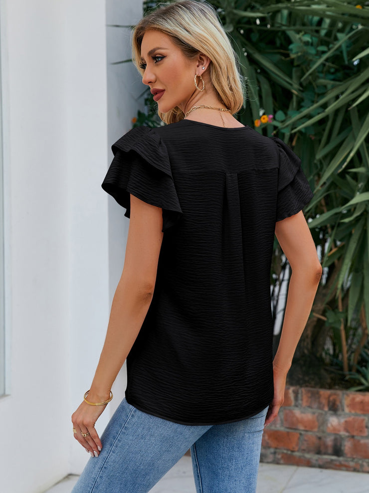 V-Neck Flounce Sleeve Blouse - The Michelle Style Boutique