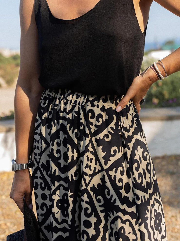 Geometric Elastic Waist Maxi Skirt - The Michelle Style Boutique