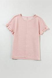 Round Neck Frill Short Sleeve T-Shirt - The Michelle Style Boutique