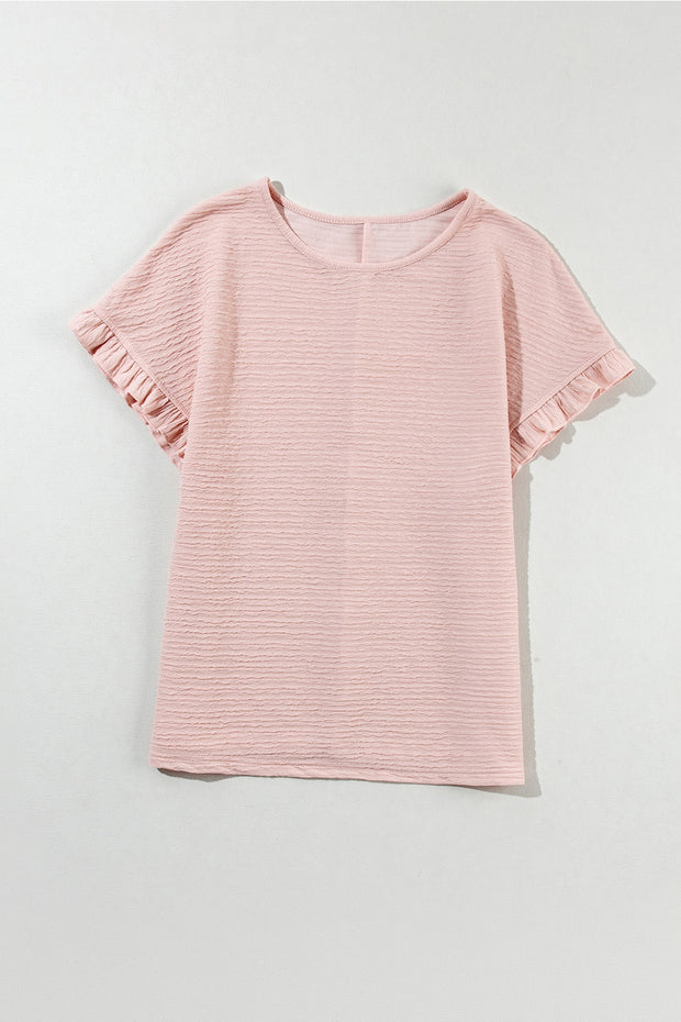 Round Neck Frill Short Sleeve T-Shirt - The Michelle Style Boutique