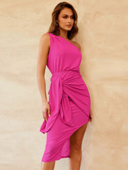 Slit Tied Single Shoulder Dress - The Michelle Style Boutique