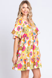 GeeGee Floral V-Neck Ruffle Hem Mini Dress - The Michelle Style Boutique