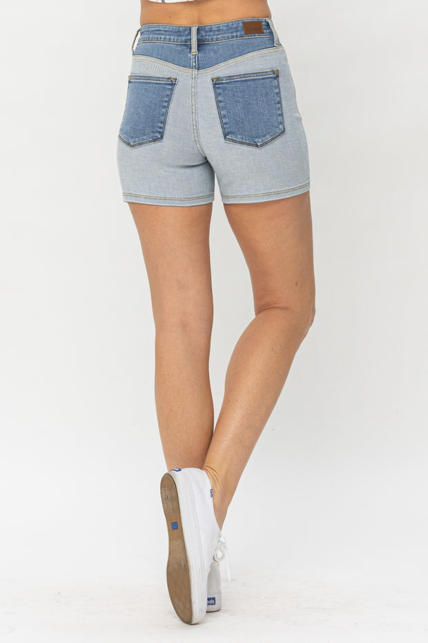 Judy Blue Full Size Color Block Denim Shorts - The Michelle Style Boutique