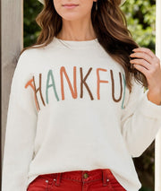 THANKFUL Round Neck Long Sleeve Knit Top