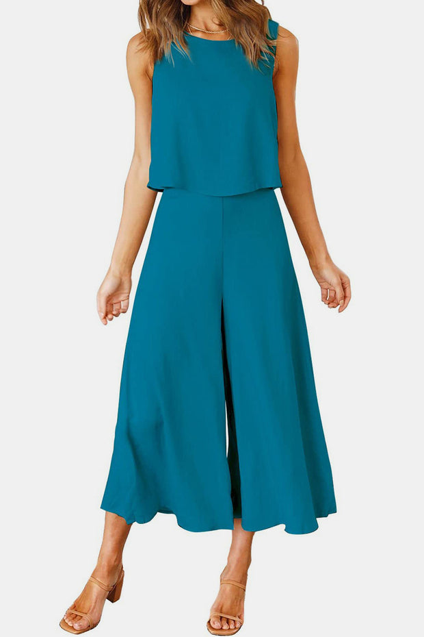 Round Neck Top and Wide Leg Pants Set - The Michelle Style Boutique