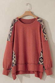 Plus Size Geometric Round Neck Long Sleeve Sweatshirt