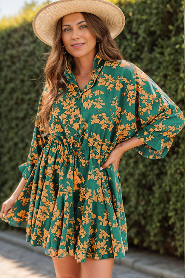 Printed Three-Quarter Sleeve Mini Dress - The Michelle Style Boutique