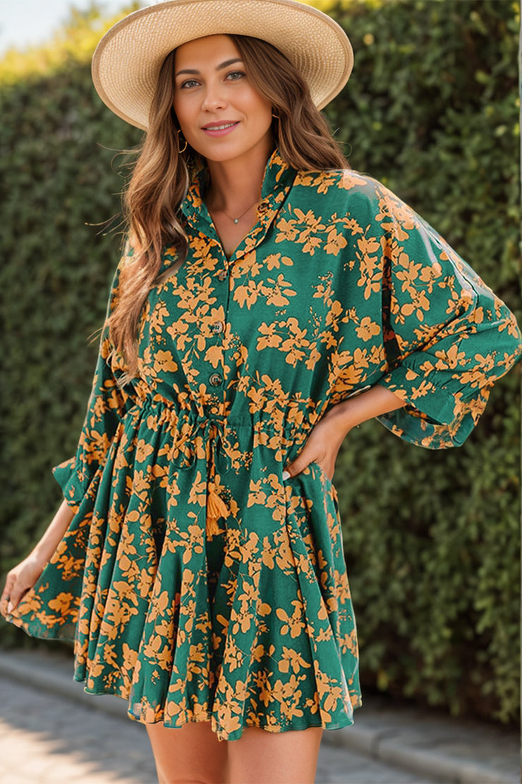 Printed Three-Quarter Sleeve Mini Dress - The Michelle Style Boutique