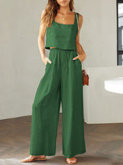 Square Neck Top and Wide Leg Pants Set - The Michelle Style Boutique