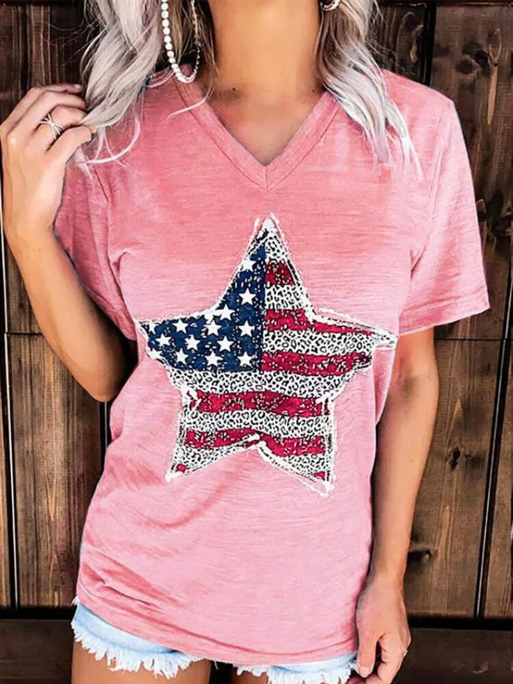 US Flag Graphic V-Neck Short Sleeve T-Shirt - The Michelle Style Boutique