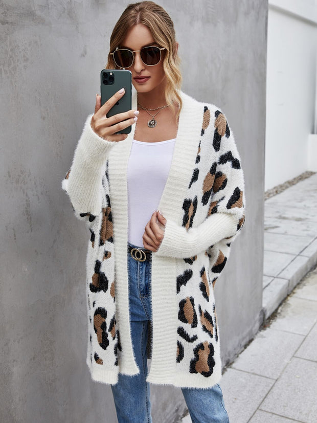 Angel Wings Leopard Pattern Fuzzy Cardigan