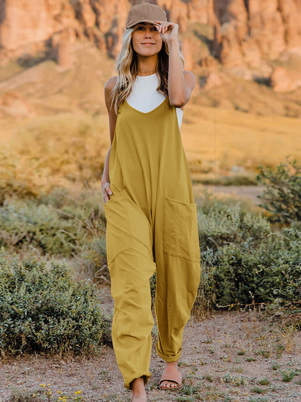 Double Take Full Size Sleeveless V-Neck Pocketed Jumpsuit - The Michelle Style Boutique