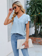 V-Neck Flounce Sleeve Blouse - The Michelle Style Boutique