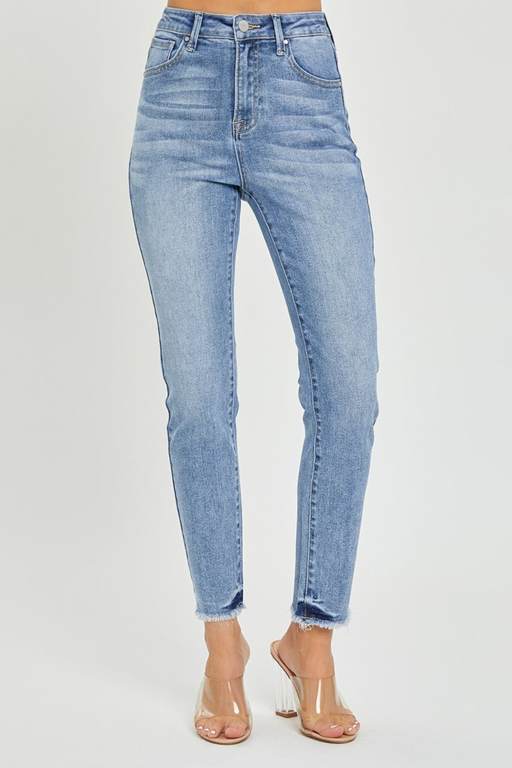 RISEN Full Size High Rise Frayed Hem Skinny Jeans - The Michelle Style Boutique