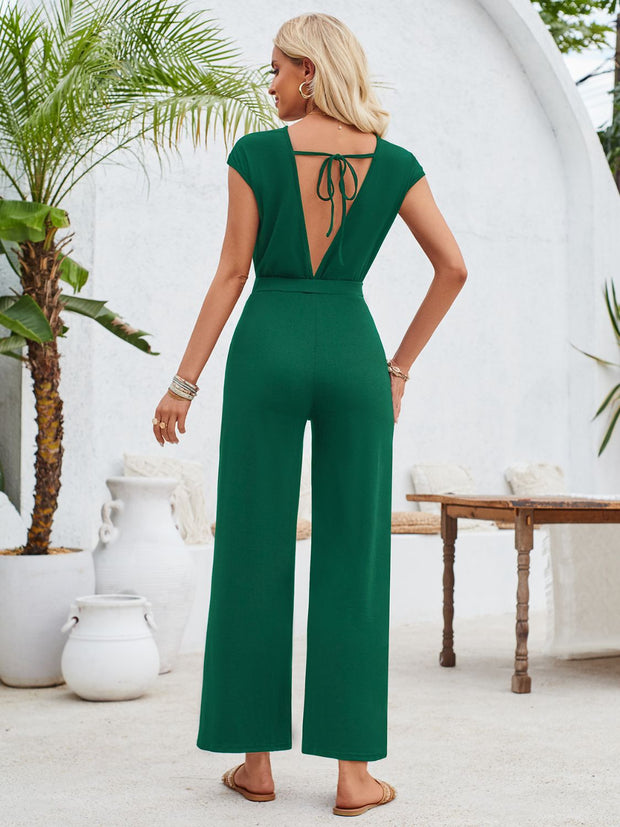 Twisted Round Neck Cap Sleeve Jumpsuit - The Michelle Style Boutique