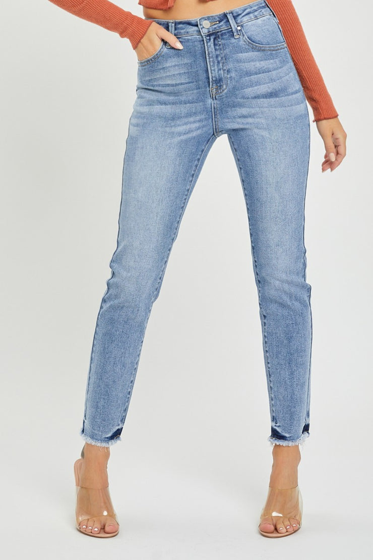 RISEN Full Size High Rise Frayed Hem Skinny Jeans - The Michelle Style Boutique