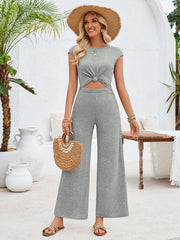 Twisted Round Neck Cap Sleeve Jumpsuit - The Michelle Style Boutique