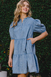 ODDI Washed Tiered Mini Denim Dress - The Michelle Style Boutique