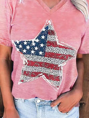 US Flag Graphic V-Neck Short Sleeve T-Shirt - The Michelle Style Boutique