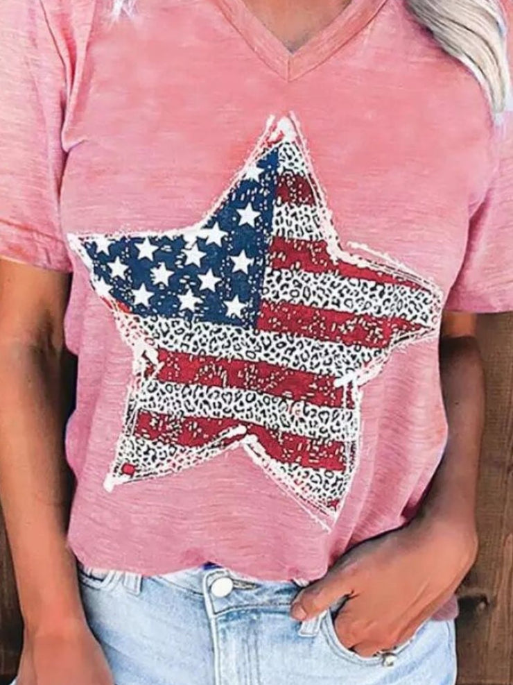 US Flag Graphic V-Neck Short Sleeve T-Shirt - The Michelle Style Boutique