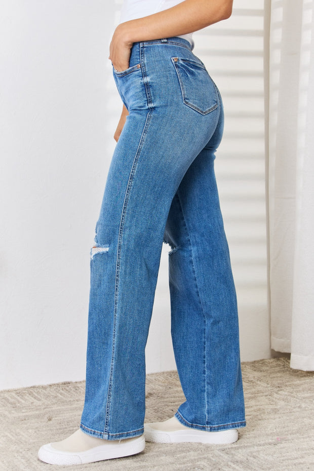 Judy Blue Full Size High Waist Distressed Straight-Leg Jeans - The Michelle Style Boutique