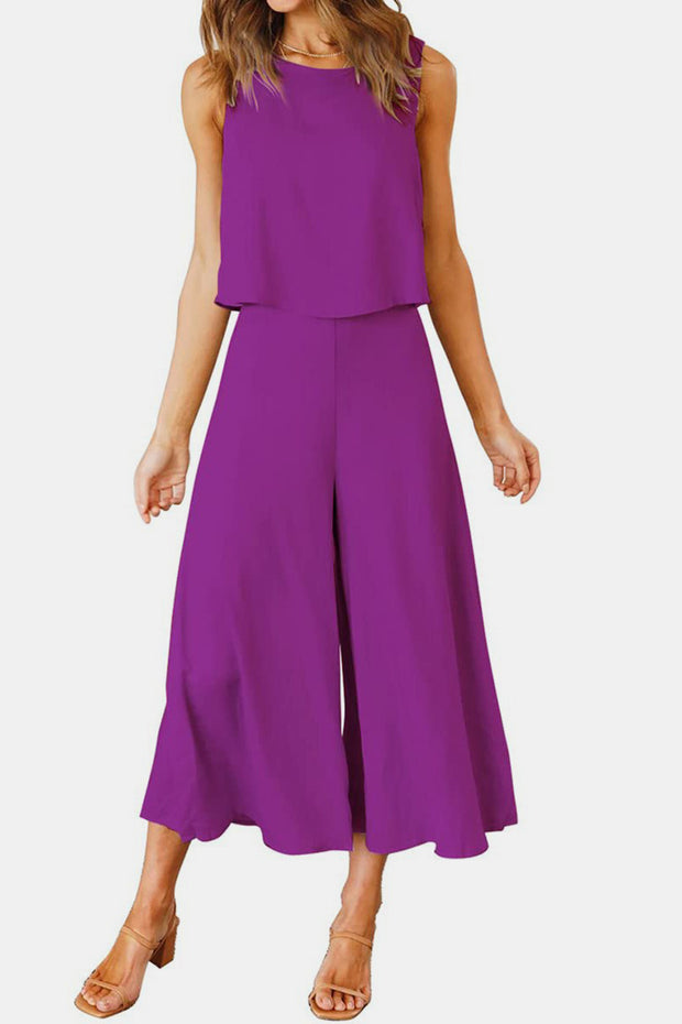 Round Neck Top and Wide Leg Pants Set - The Michelle Style Boutique