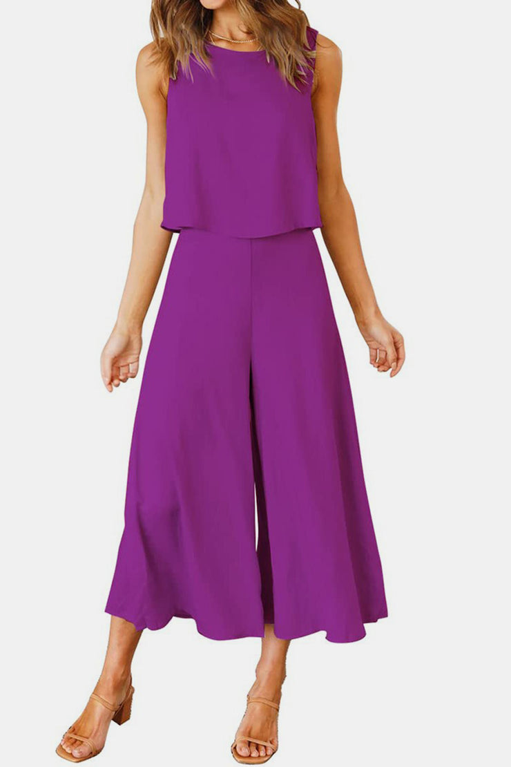 Round Neck Top and Wide Leg Pants Set - The Michelle Style Boutique