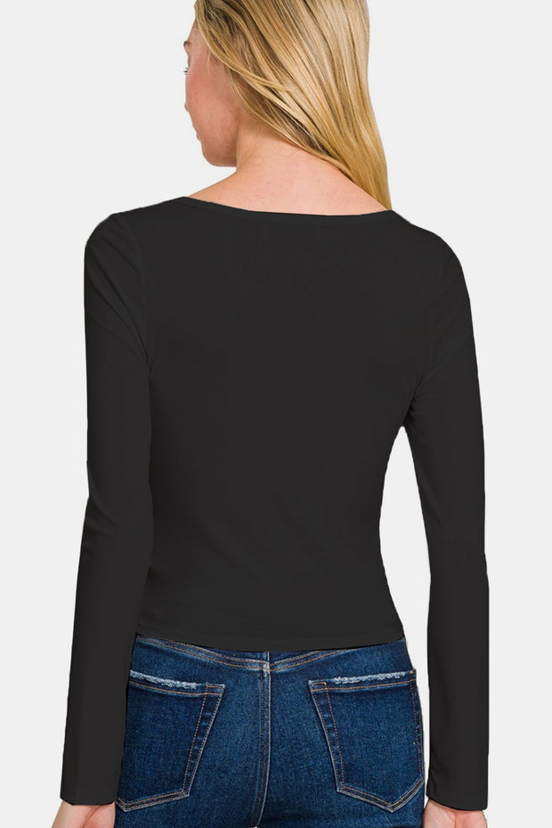 Zenana Square Neck Fitted Long Sleeve T-Shirt - The Michelle Style Boutique