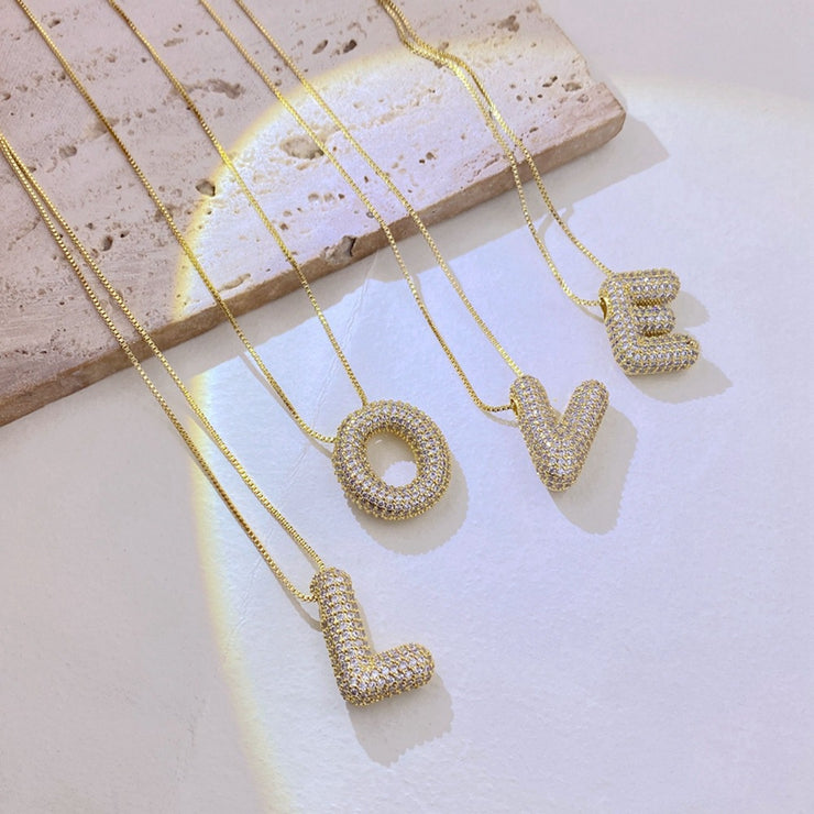 Gold-Plated Inlaid Zircon Letter Necklace - The Michelle Style Boutique