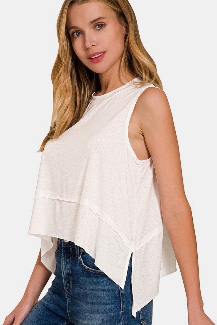 Zenana Slit High-Low Round Neck Tank - The Michelle Style Boutique