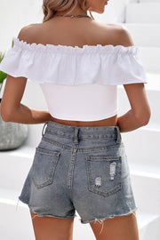 Honey Off-Shoulder Ruffled Cropped Top