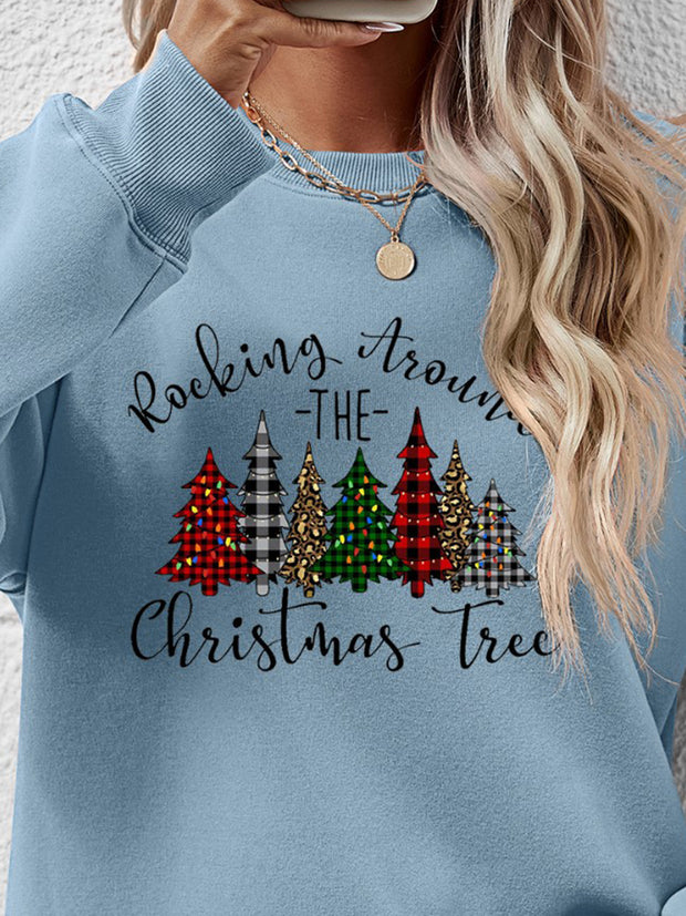 Christmas Tree Graphic Round Neck Sweatshirt