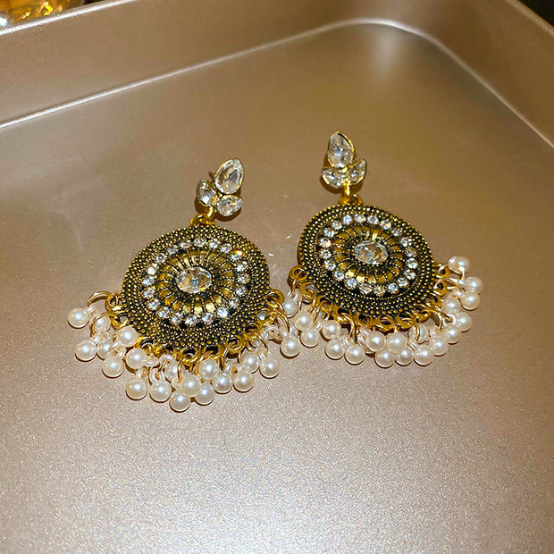 Rhinestone Alloy Bead Dangle Earrings - The Michelle Style Boutique