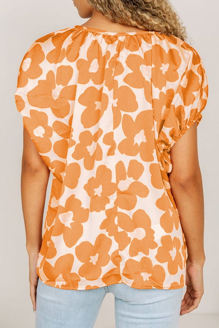 Printed Tie Neck Short Sleeve Blouse - The Michelle Style Boutique