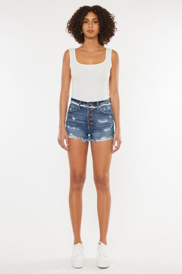 Kancan Distressed Button Fly Denim Shorts - The Michelle Style Boutique