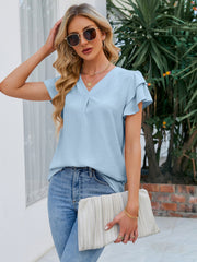 V-Neck Flounce Sleeve Blouse - The Michelle Style Boutique