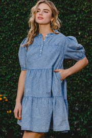 ODDI Washed Tiered Mini Denim Dress - The Michelle Style Boutique