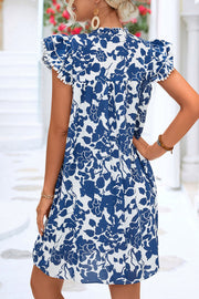 Ruffled Printed Tie Neck Cap Sleeve Mini Dress - The Michelle Style Boutique