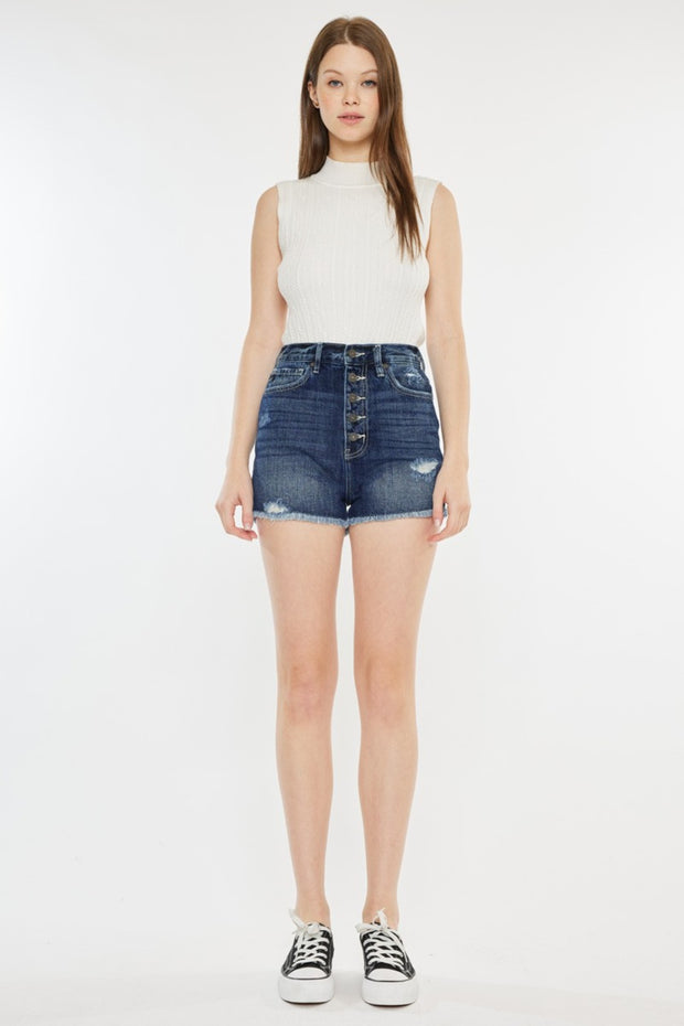 Kancan Raw Hem Button Fly Denim Shorts - The Michelle Style Boutique