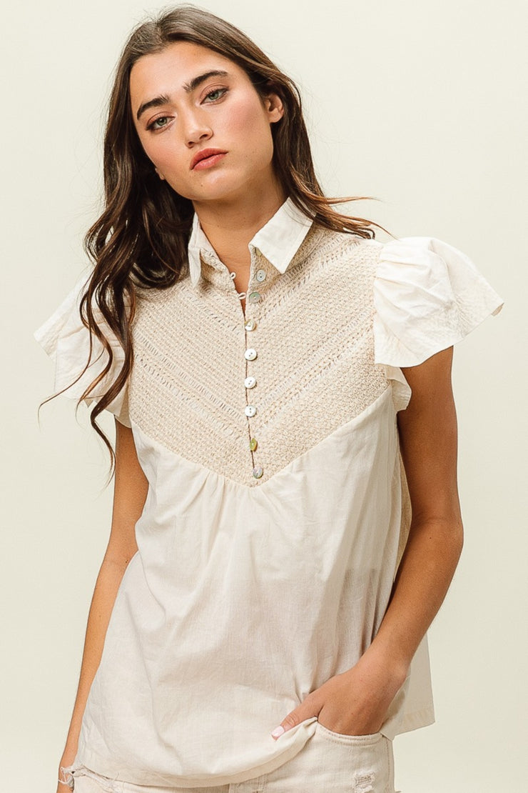 BiBi Half Button Collared Neck Short Sleeve Top - The Michelle Style Boutique