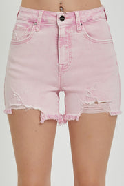 RISEN High Rise Distressed Denim Shorts - The Michelle Style Boutique