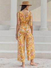 Printed V-Neck Tie Shoulder Jumpsuit - The Michelle Style Boutique