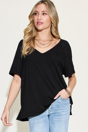 Basic Bae Full Size Bamboo Slit V-Neck Short Sleeve T-Shirt - The Michelle Style Boutique