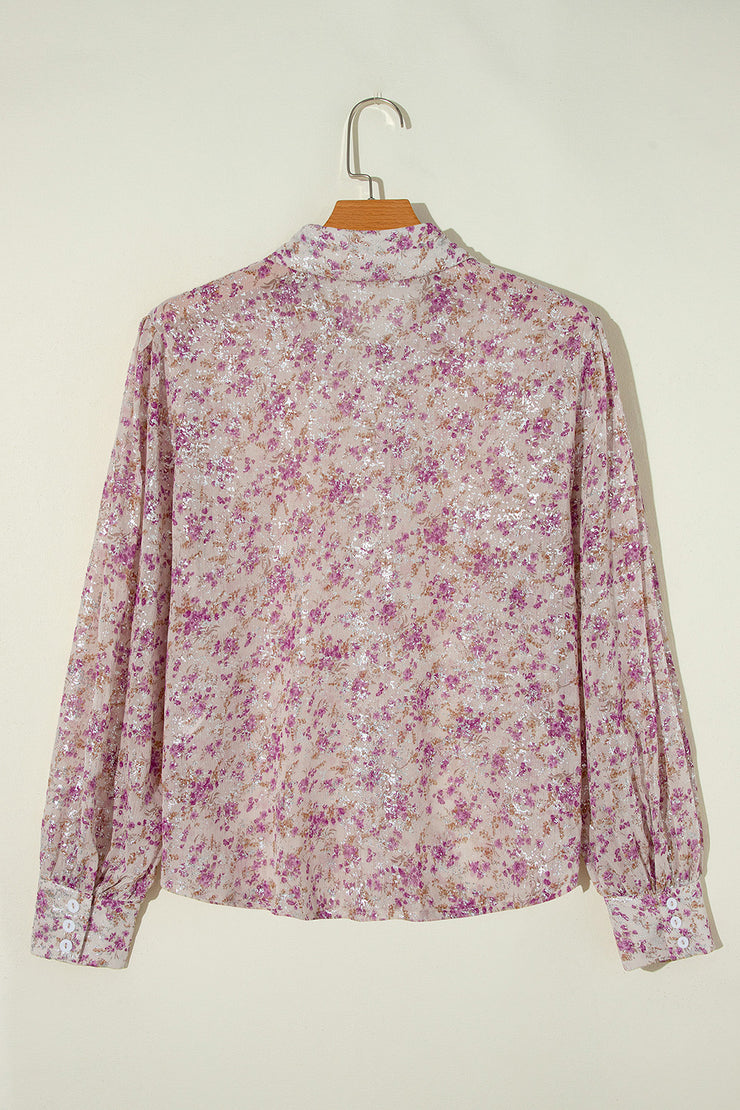 Printed Collared Neck Long Sleeve Shirt - The Michelle Style Boutique