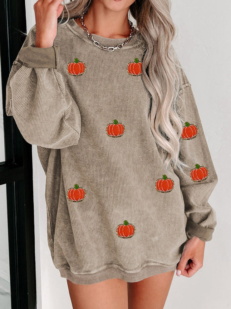 Pumpkin Round Neck Long Sleeve Sweatshirt - The Michelle Style Boutique