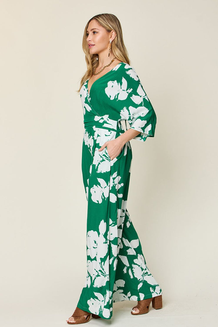 Double Take Full Size Printed Tie Back Wide Leg Jumpsuit - The Michelle Style Boutique